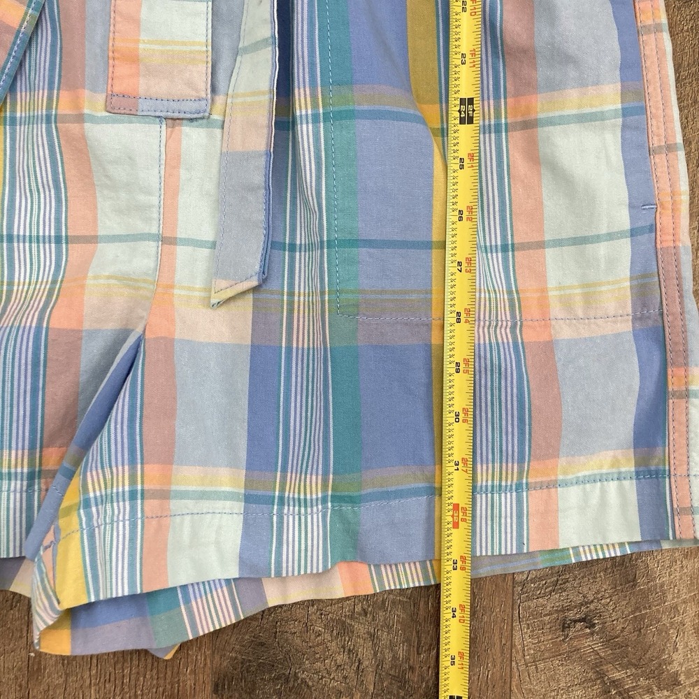 GAP NWT Women's Short Sleeve Plaid Romper 100% Cotton Tie Belt Pastel Geo sz 10 - Picture 9 of 11